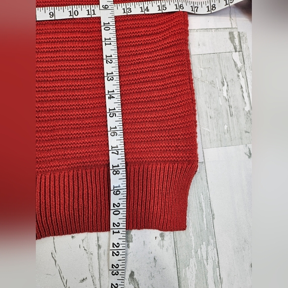 Madewell Womens Cotton Merino Wool Sweater Xsmall Ruffle Neck Red Textured - Picture 7 of 12